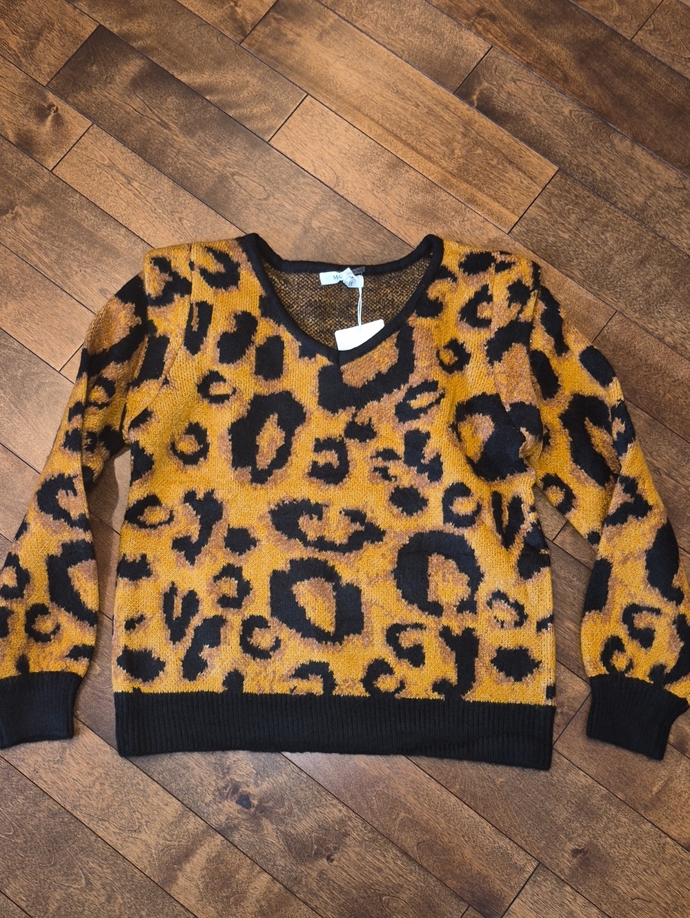 Miracle Women's Leopard Print Crewneck Sweater - Mustard & Black